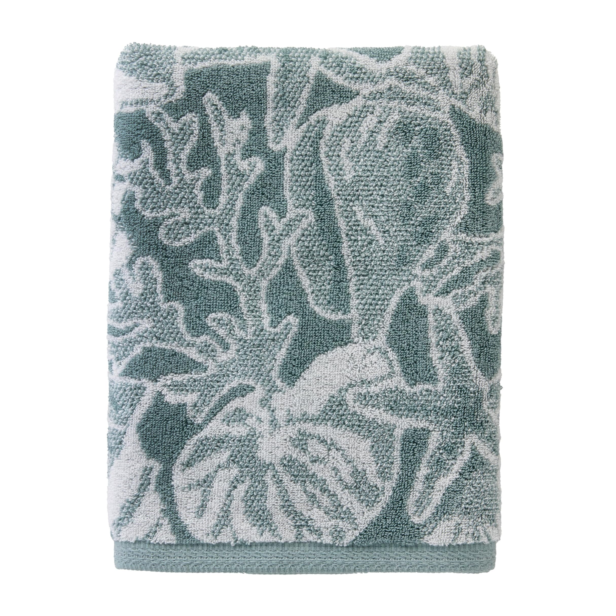 SKL Home Ocean Coral Sculpted 100% Cotton Premium 2-Piece Hand Towel Set, 450 GSM, Reversible Jacquard, Soft & Absorbent, Tropical/Coastal/Beach/Resort for Bath/Kitchen/Bar & Gift, Coral