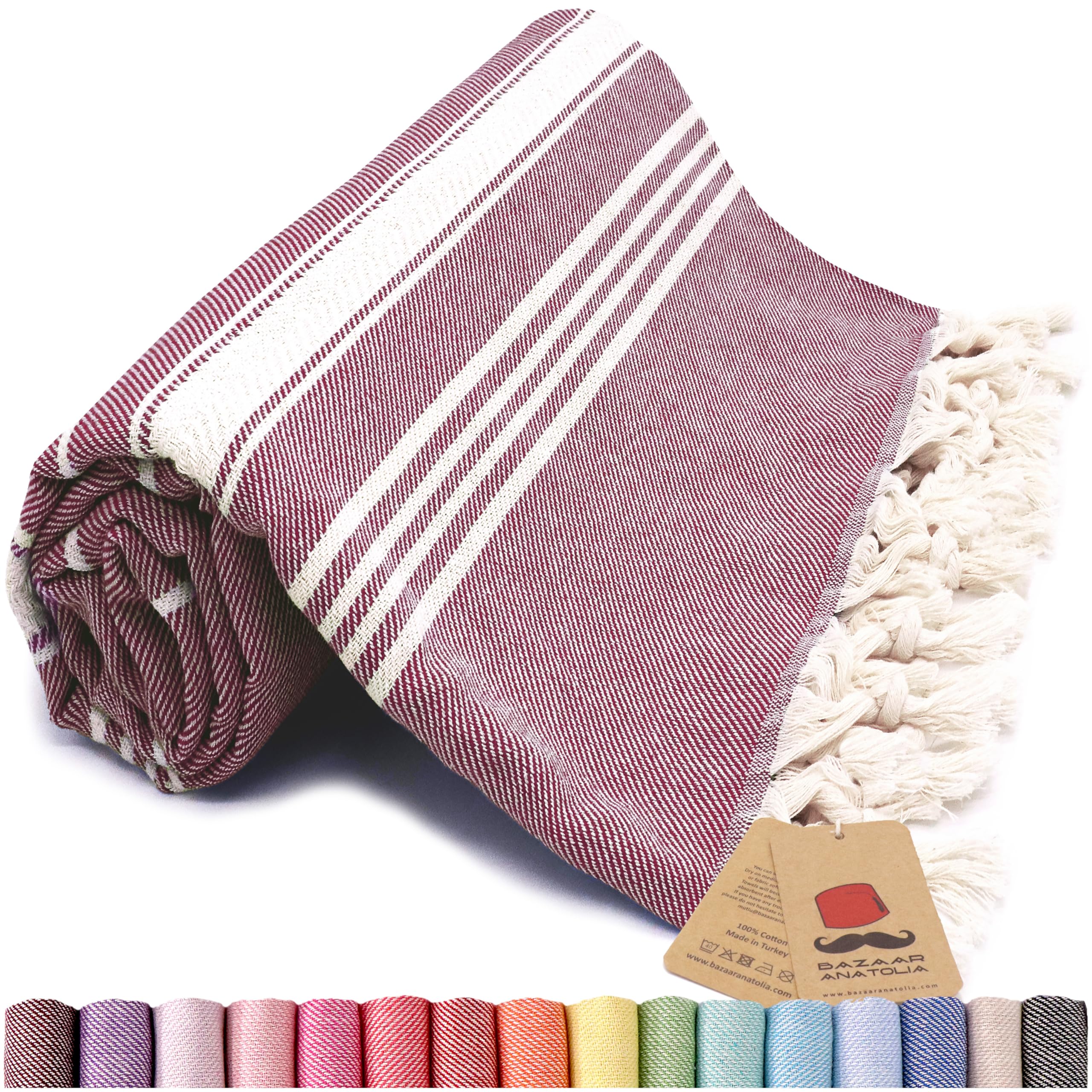 Bazaar Anatolia Turkish Bath Towel – 100% Cotton, Quick Dry Boho Farmhouse Decor, Autumn Throw Blanket for Bathroom – Oversized 71x39 Inches – Arpa Beige