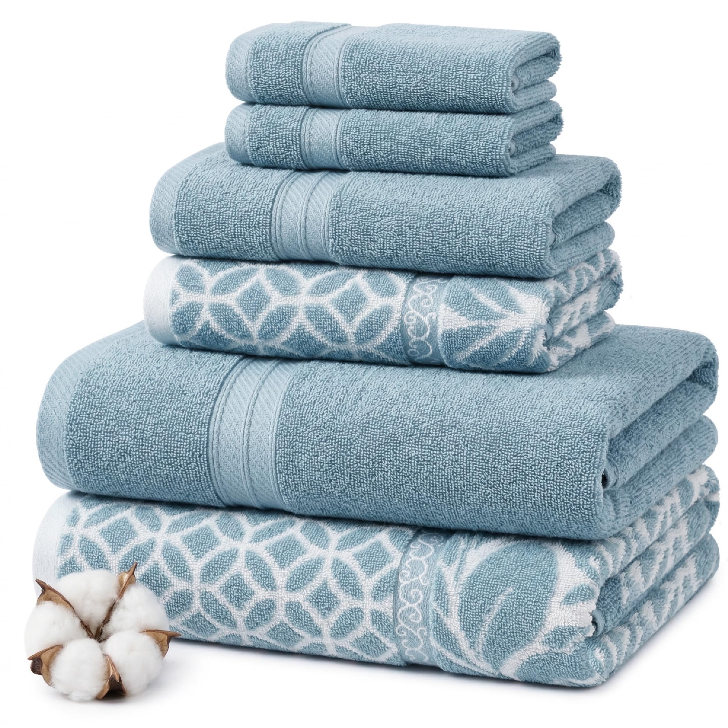 Modern Threads Floral Trail 6-Piece 100% Cotton Towel Set – Reversible Yarn Dyed Jacquard – Includes 2 Bath Towels, 2 Hand Towels, 2 Washcloths – Absorbent, Quick Dry, Soft & Durable – Taupe Brown