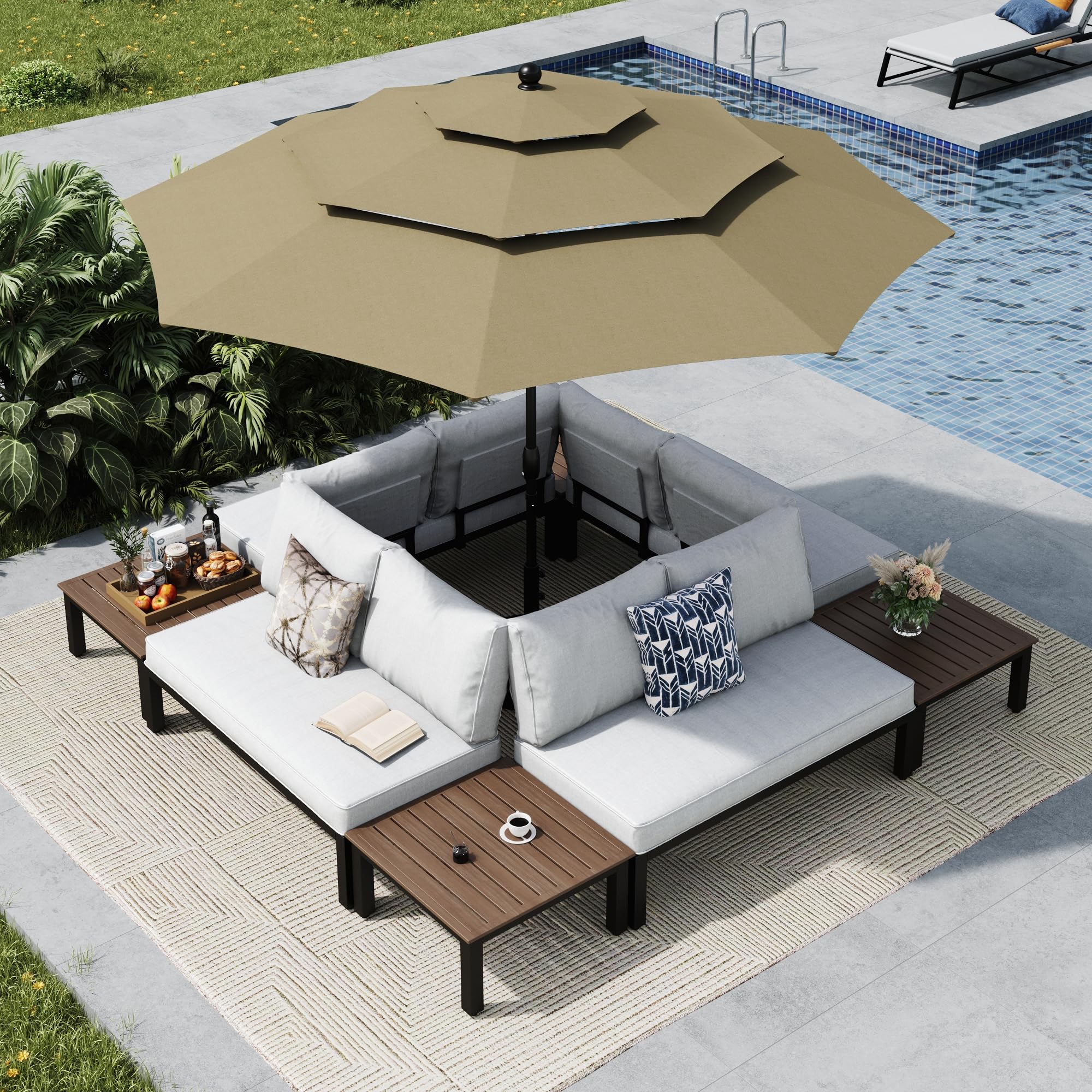 MFSTUDIO 6 Pieces Patio Furniture Set, Metal Outdoor Sectional Sofa Modular Outdoor Couch, Modern Patio Conversation Set with Coffee Table for Backyard, Garden