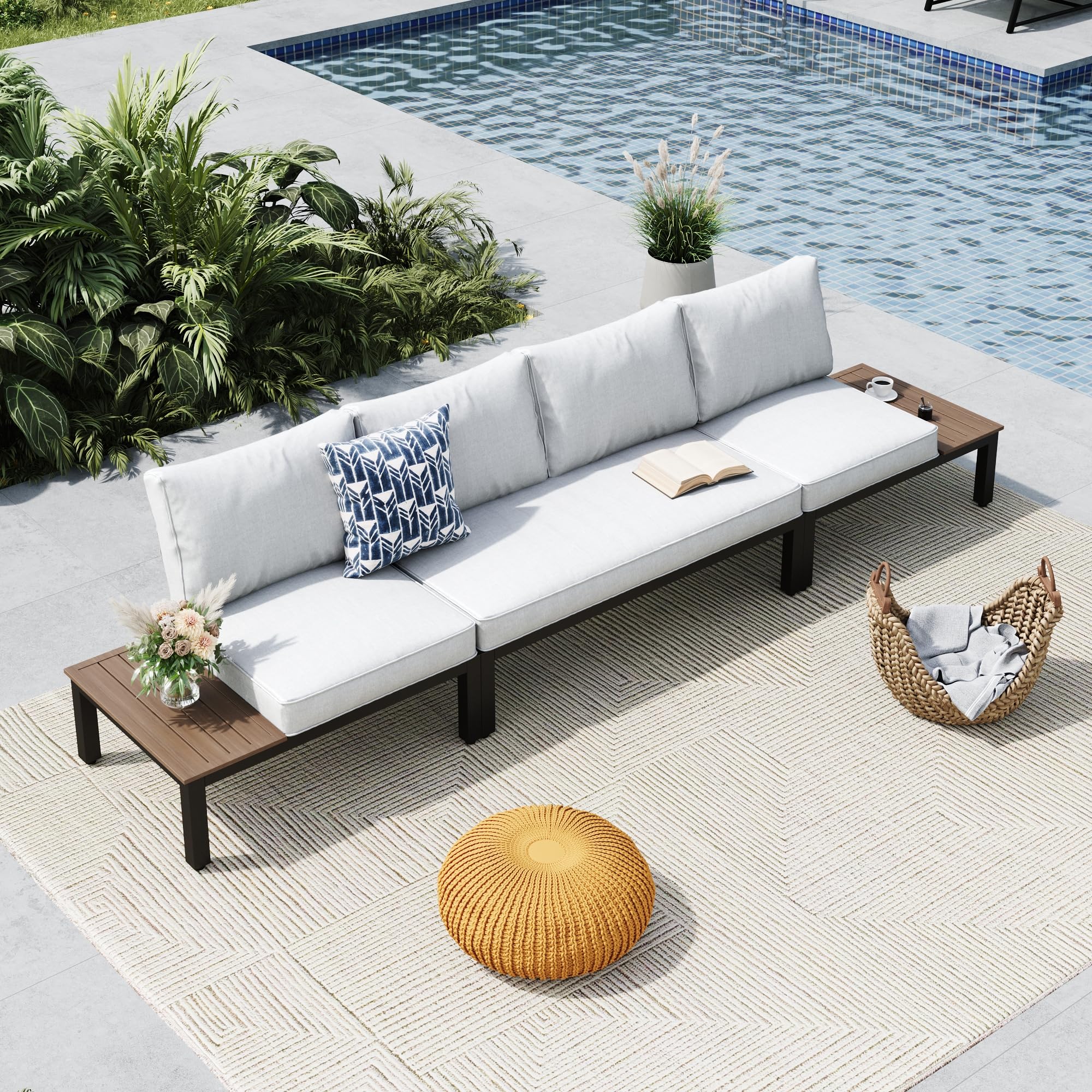 MFSTUDIO 6 Pieces Patio Furniture Set, Metal Outdoor Sectional Sofa Modular Outdoor Couch, Modern Patio Conversation Set with Coffee Table for Backyard, Garden