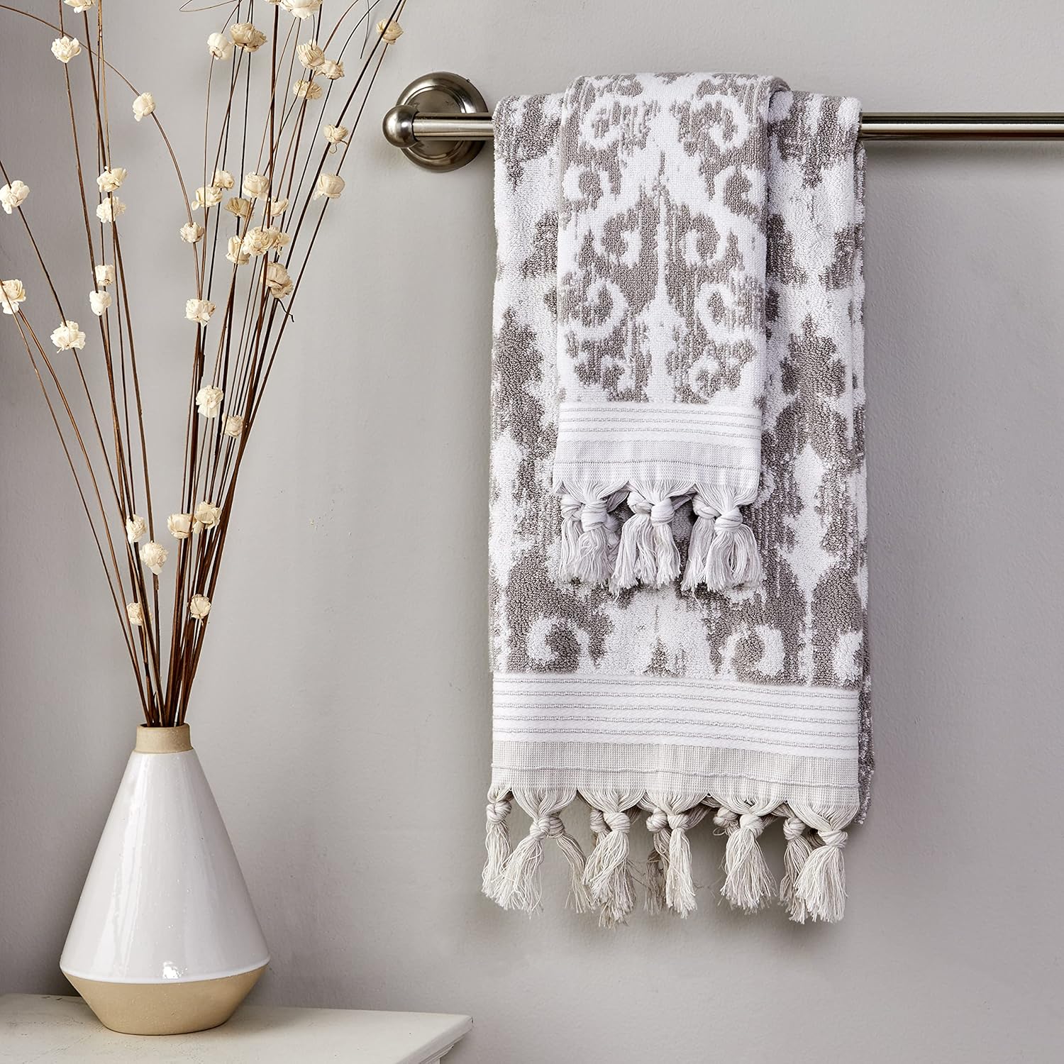 SKL Home Mirage Fringe 100% Turkish Cotton Bath Towel, Taupe 54.00" x 28.00"