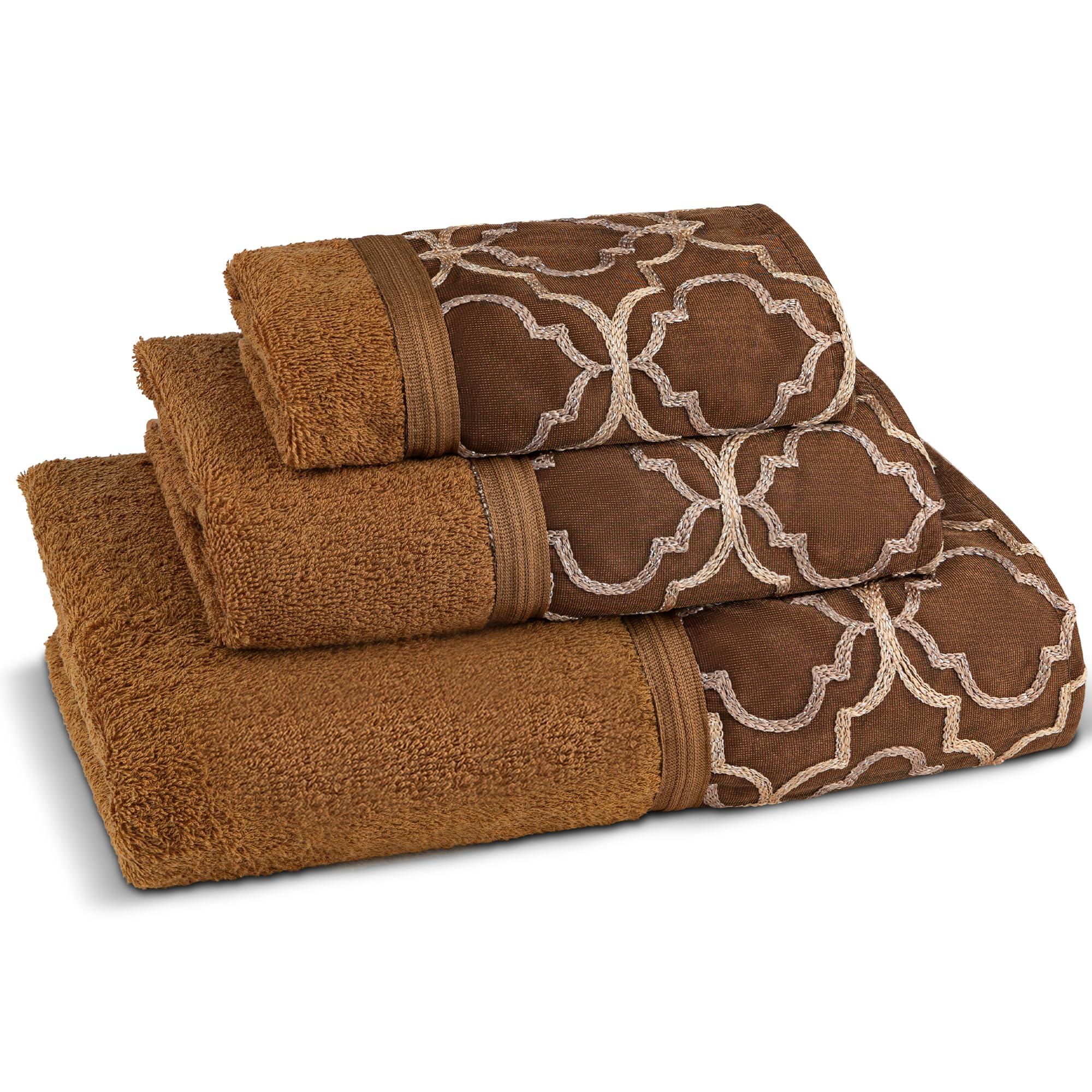 Zahari Home Rose Vine Bathroom Towel Set - 3 Piece Towel Set in Beige - Modern Decor, Unique Design