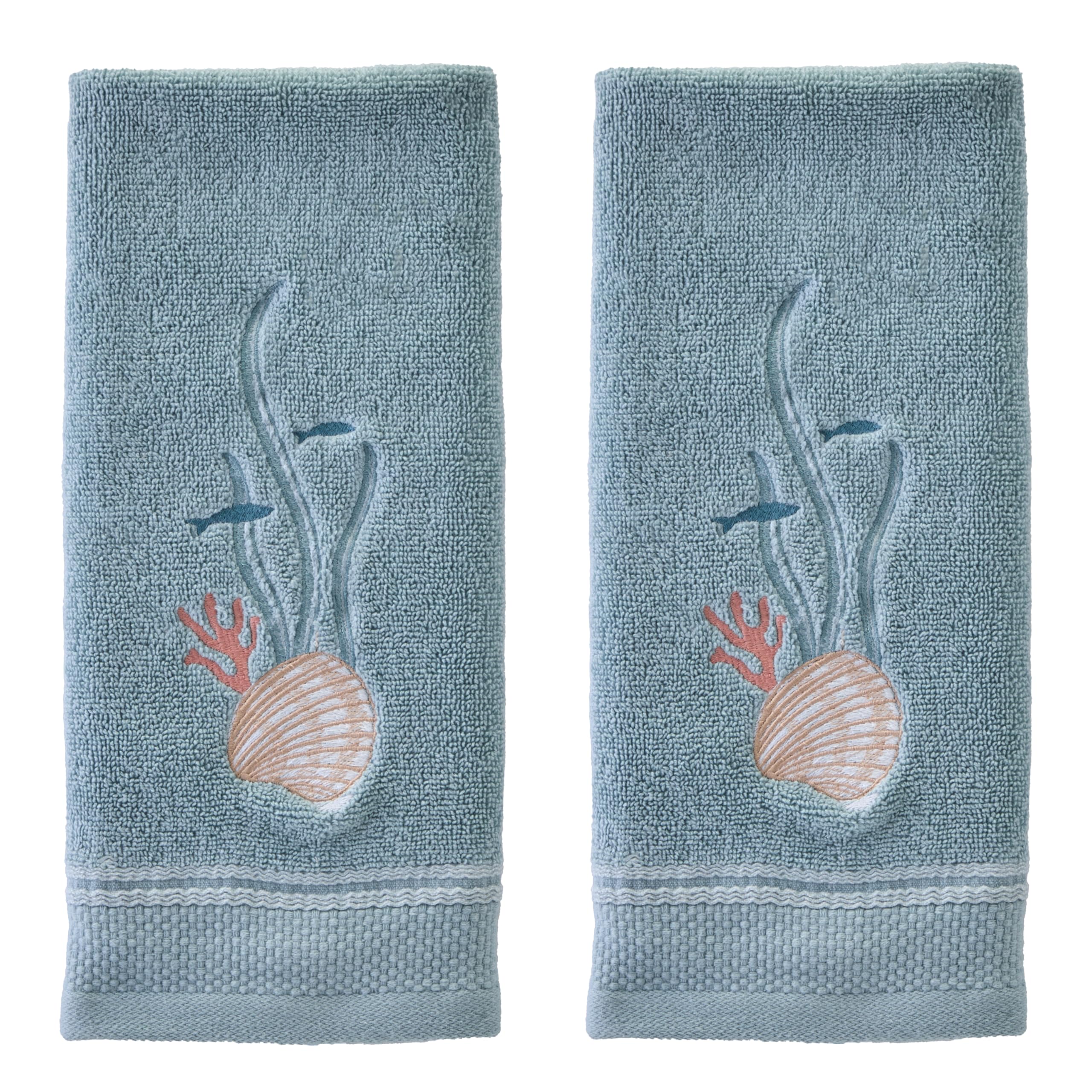 SKL Home Ocean Coral Sculpted 100% Cotton Premium 2-Piece Hand Towel Set, 450 GSM, Reversible Jacquard, Soft & Absorbent, Tropical/Coastal/Beach/Resort for Bath/Kitchen/Bar & Gift, Coral