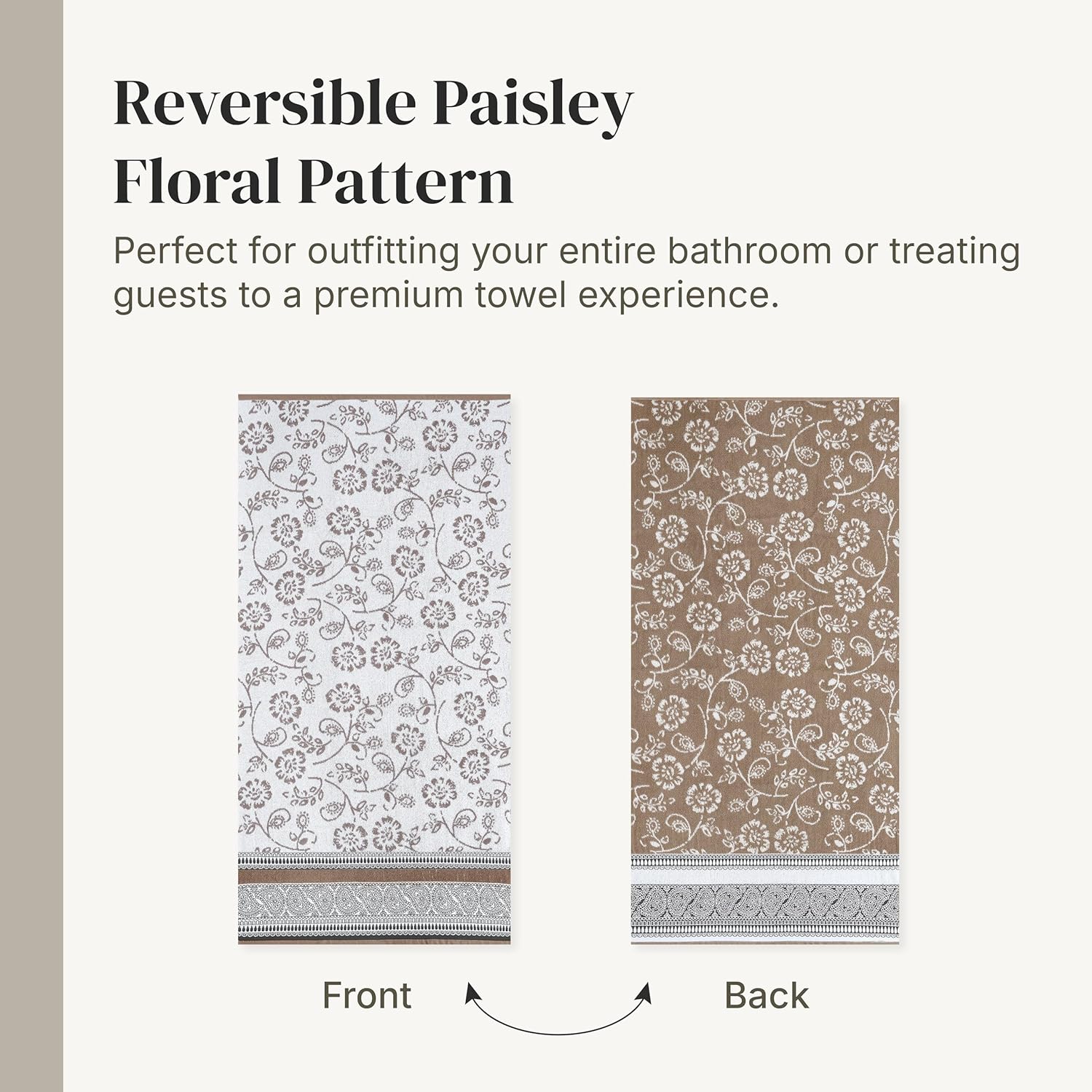 Modern Threads Floral Trail 6-Piece 100% Cotton Towel Set – Reversible Yarn Dyed Jacquard – Includes 2 Bath Towels, 2 Hand Towels, 2 Washcloths – Absorbent, Quick Dry, Soft & Durable – Taupe Brown
