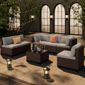 Ahomly 7-Piece Patio Furniture Set, Outdoor Sectional Couch with Water-Resistant Cushions & Coffee Table, PE Rattan Outdoor Patio Sofa Set for Backyard, Deck, Garden, or Porch, Grey