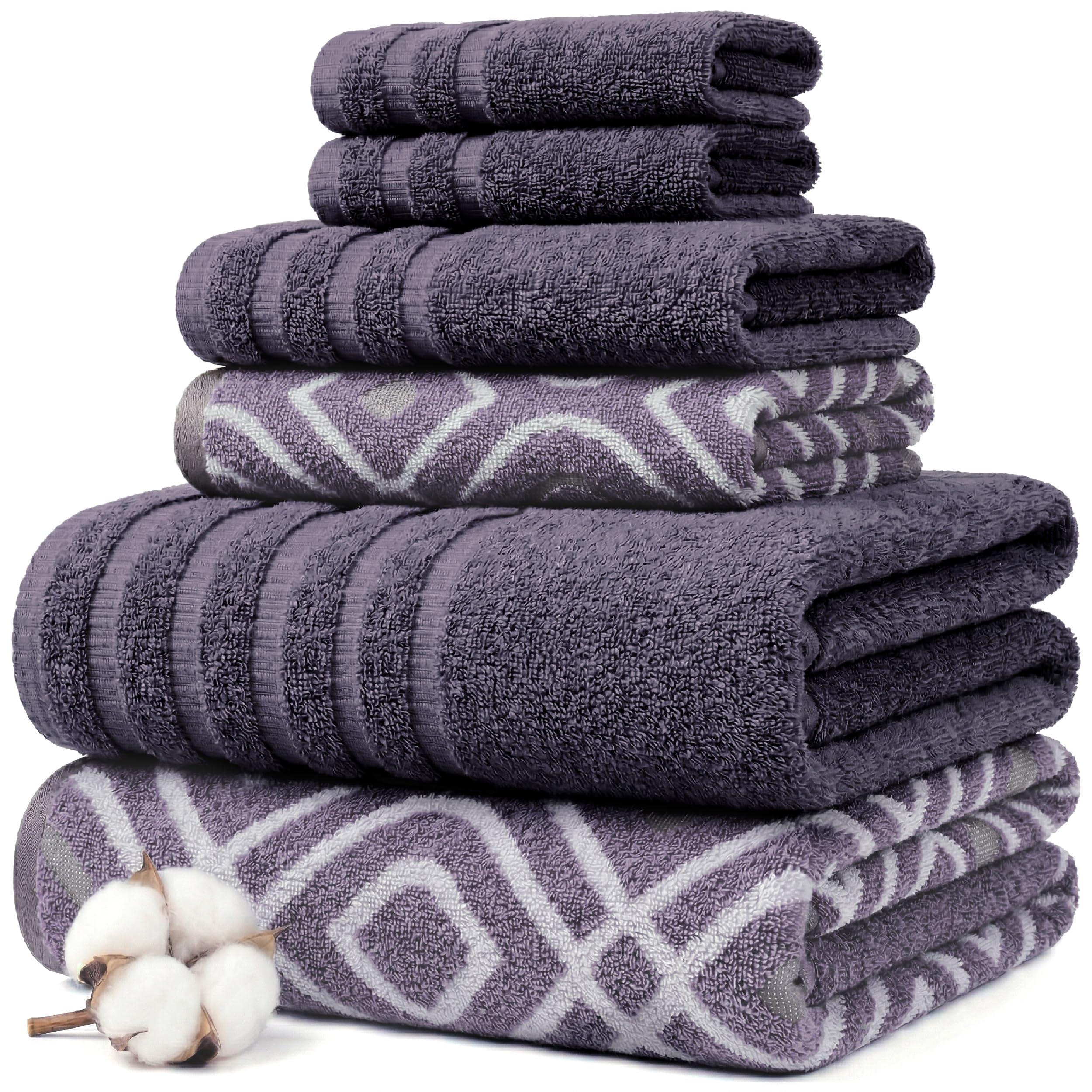 Modern Threads Floral Trail 6-Piece 100% Cotton Towel Set – Reversible Yarn Dyed Jacquard – Includes 2 Bath Towels, 2 Hand Towels, 2 Washcloths – Absorbent, Quick Dry, Soft & Durable – Taupe Brown