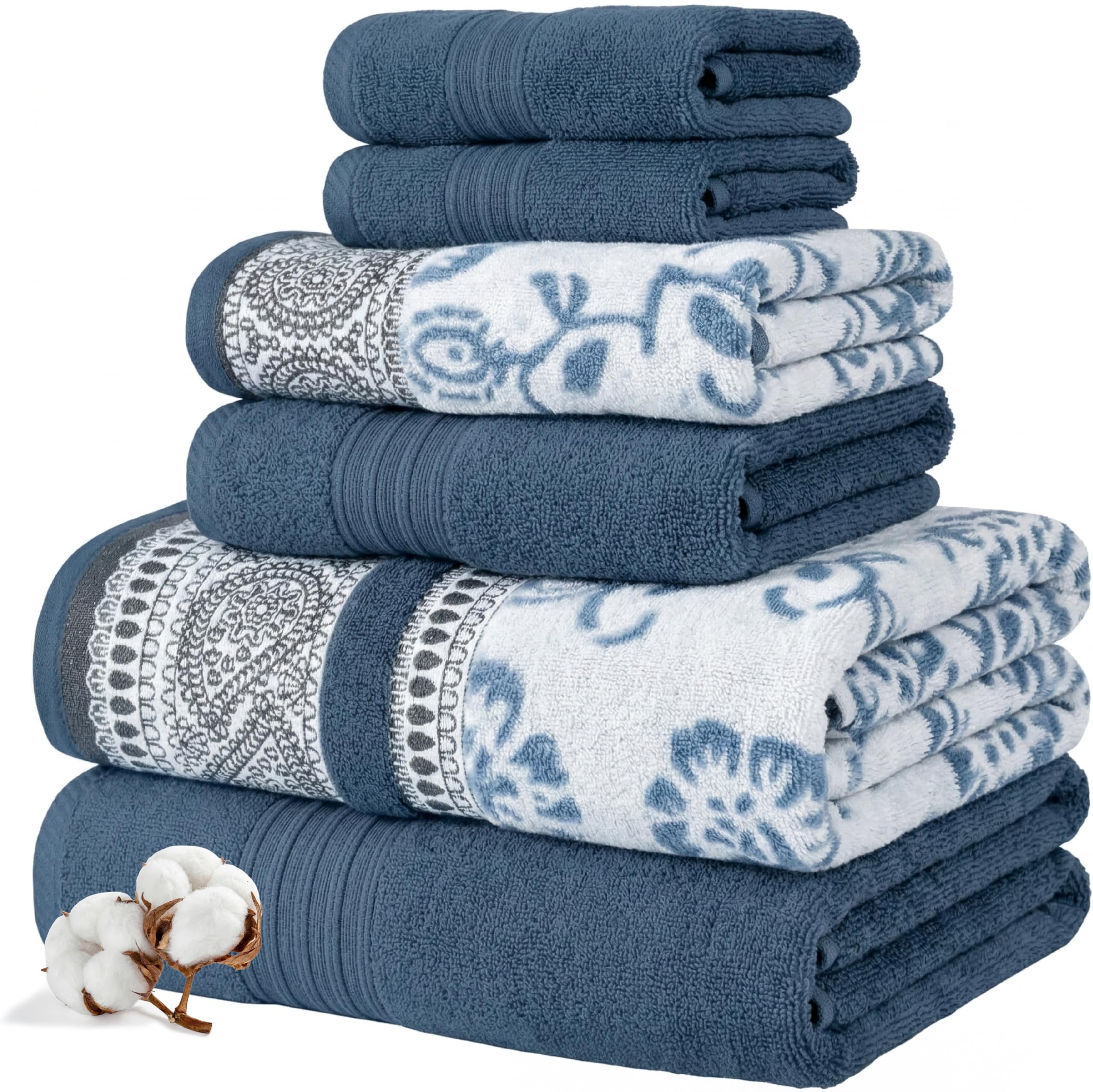 Modern Threads Floral Trail 6-Piece 100% Cotton Towel Set – Reversible Yarn Dyed Jacquard – Includes 2 Bath Towels, 2 Hand Towels, 2 Washcloths – Absorbent, Quick Dry, Soft & Durable – Taupe Brown