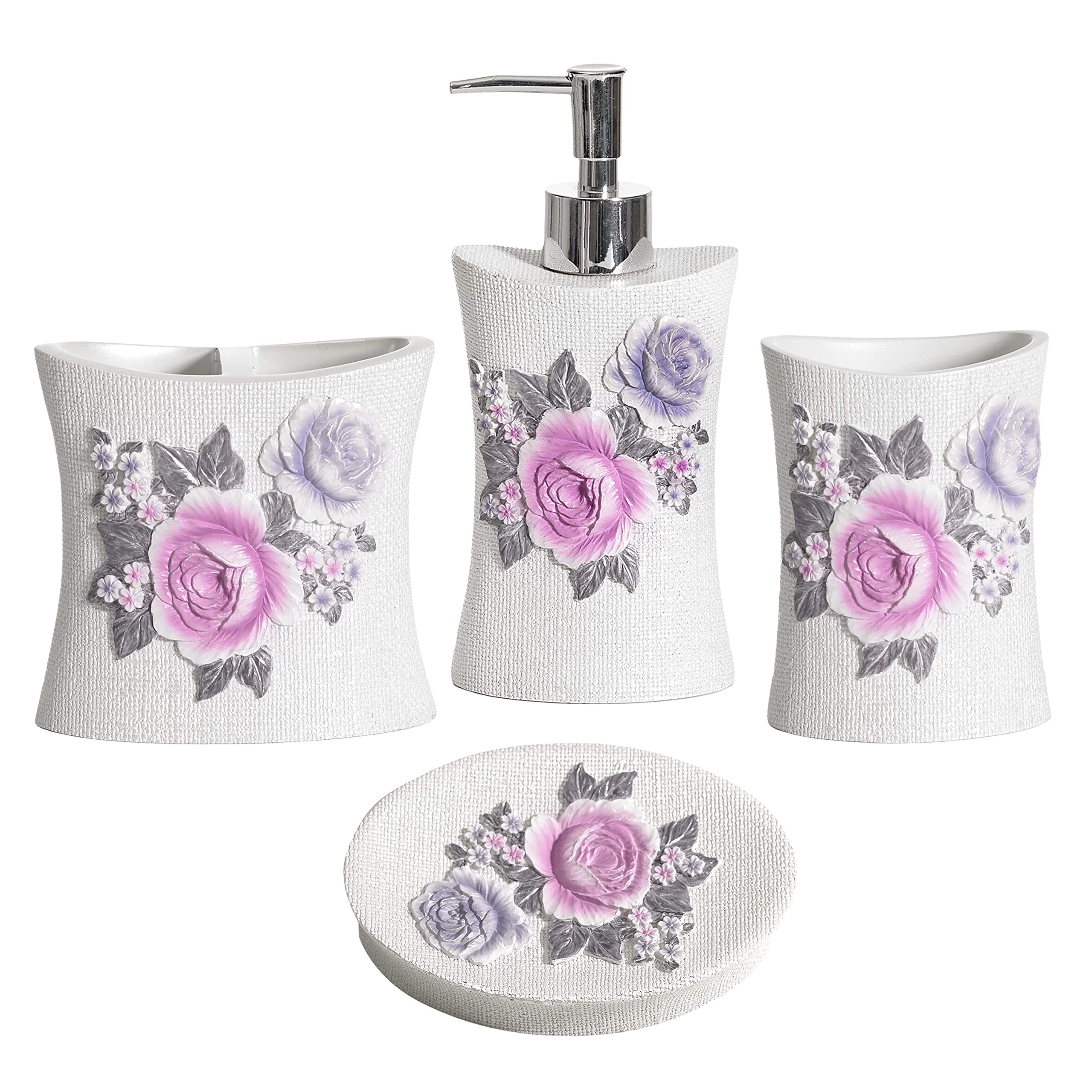 Zahari Home Rose Vine Bathroom Towel Set - 3 Piece Towel Set in Beige - Modern Decor, Unique Design