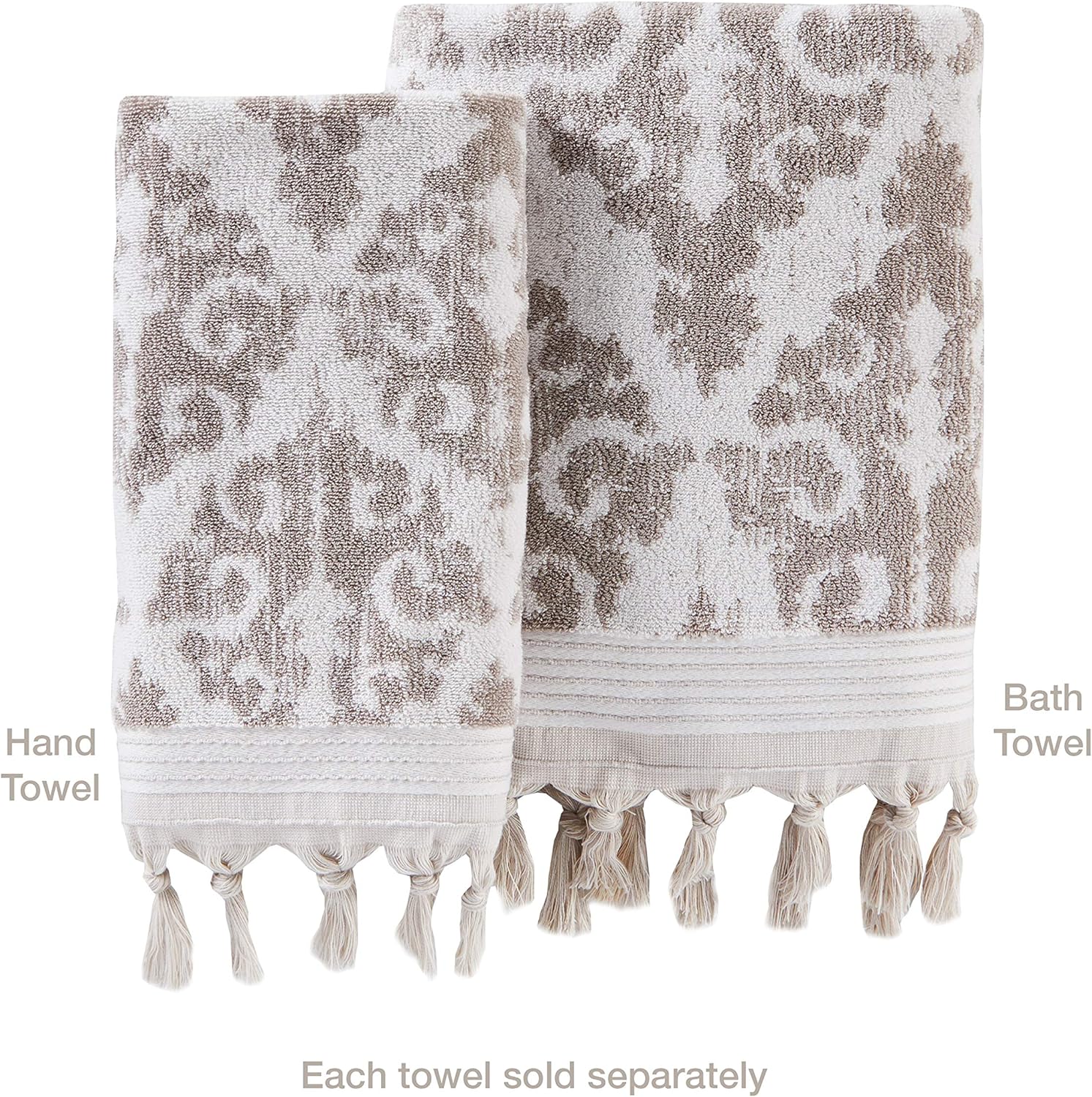SKL Home Mirage Fringe 100% Turkish Cotton Bath Towel, Taupe 54.00" x 28.00"