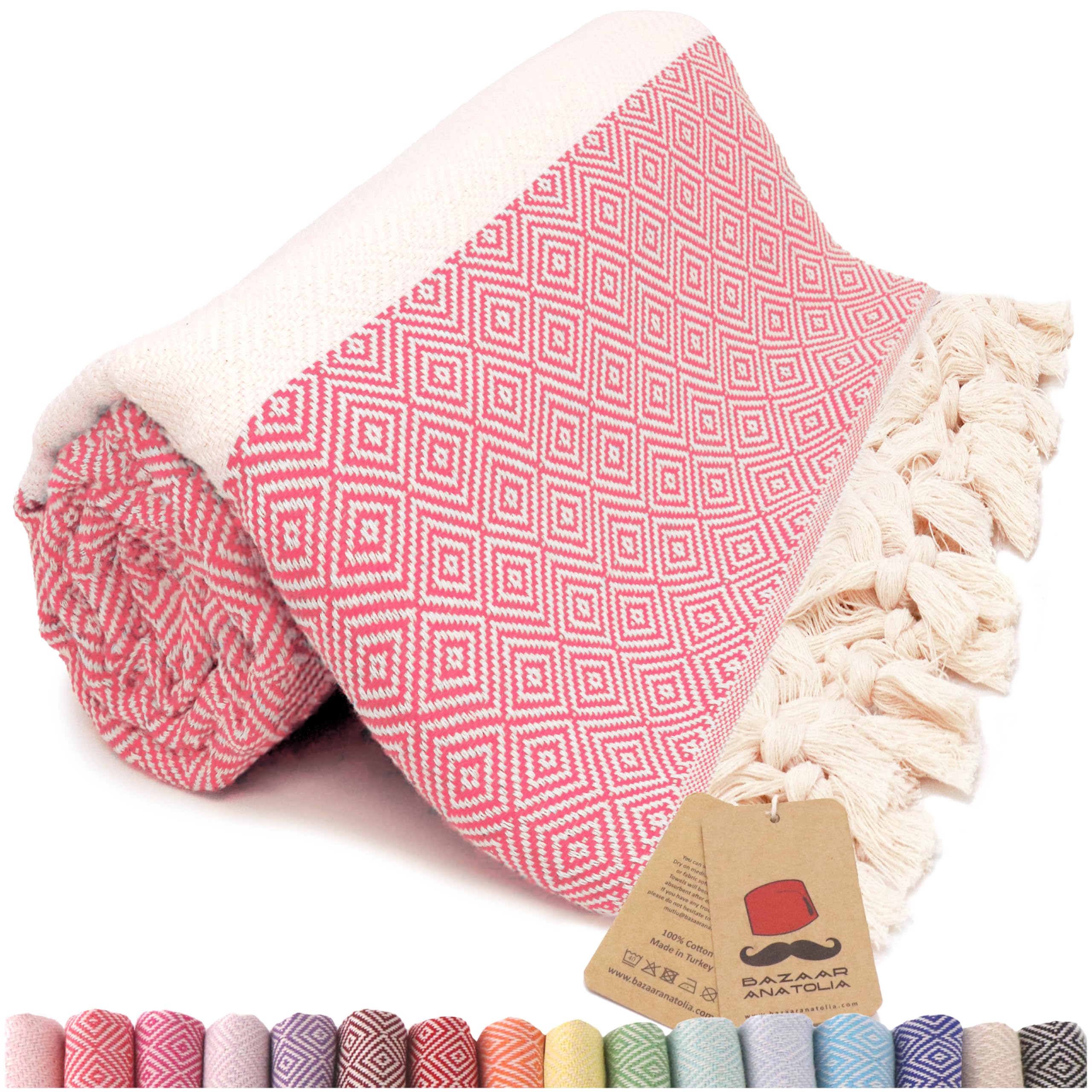 Bazaar Anatolia Turkish Bath Towel – 100% Cotton, Quick Dry Boho Farmhouse Decor, Autumn Throw Blanket for Bathroom – Oversized 71x39 Inches – Arpa Beige