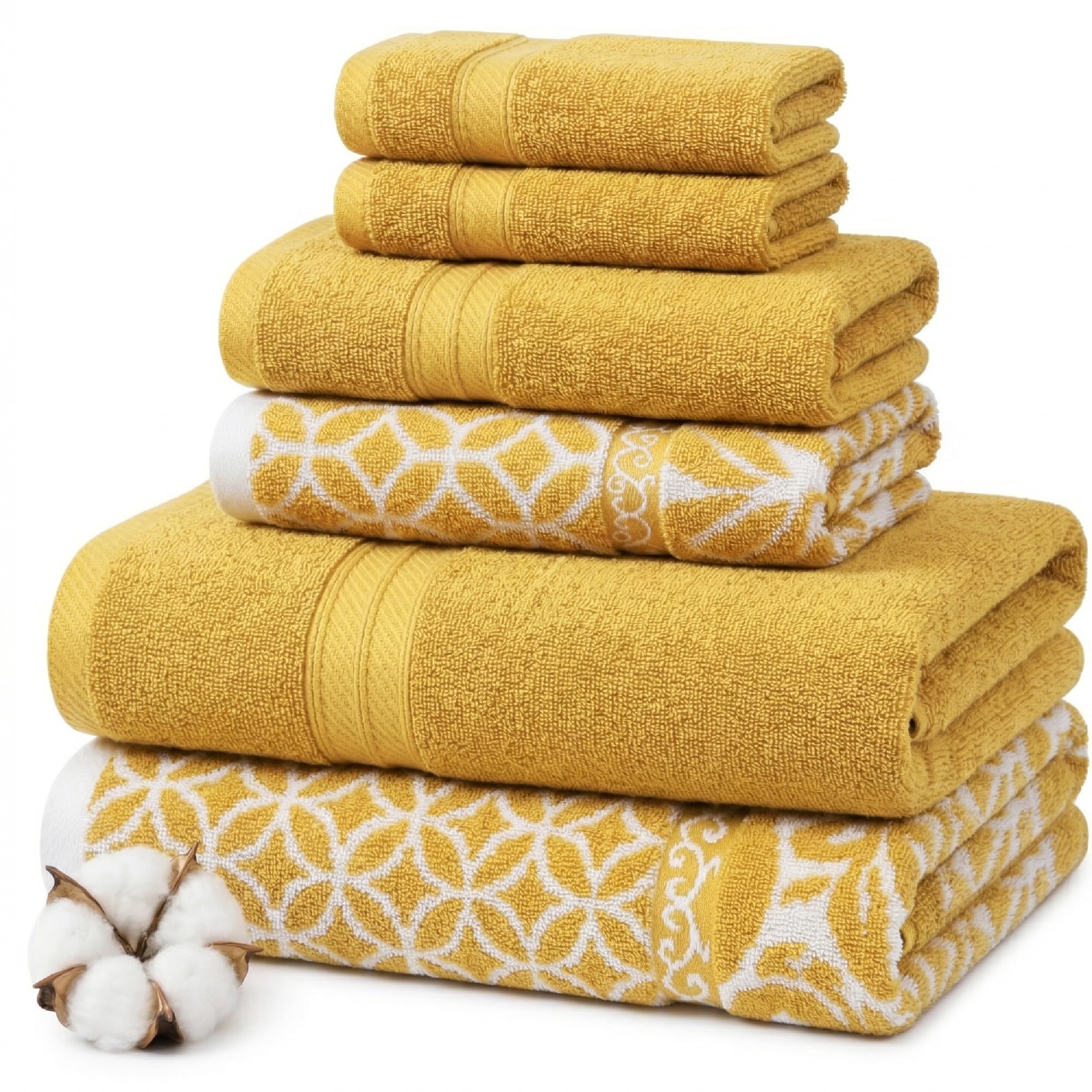 Modern Threads Floral Trail 6-Piece 100% Cotton Towel Set – Reversible Yarn Dyed Jacquard – Includes 2 Bath Towels, 2 Hand Towels, 2 Washcloths – Absorbent, Quick Dry, Soft & Durable – Taupe Brown
