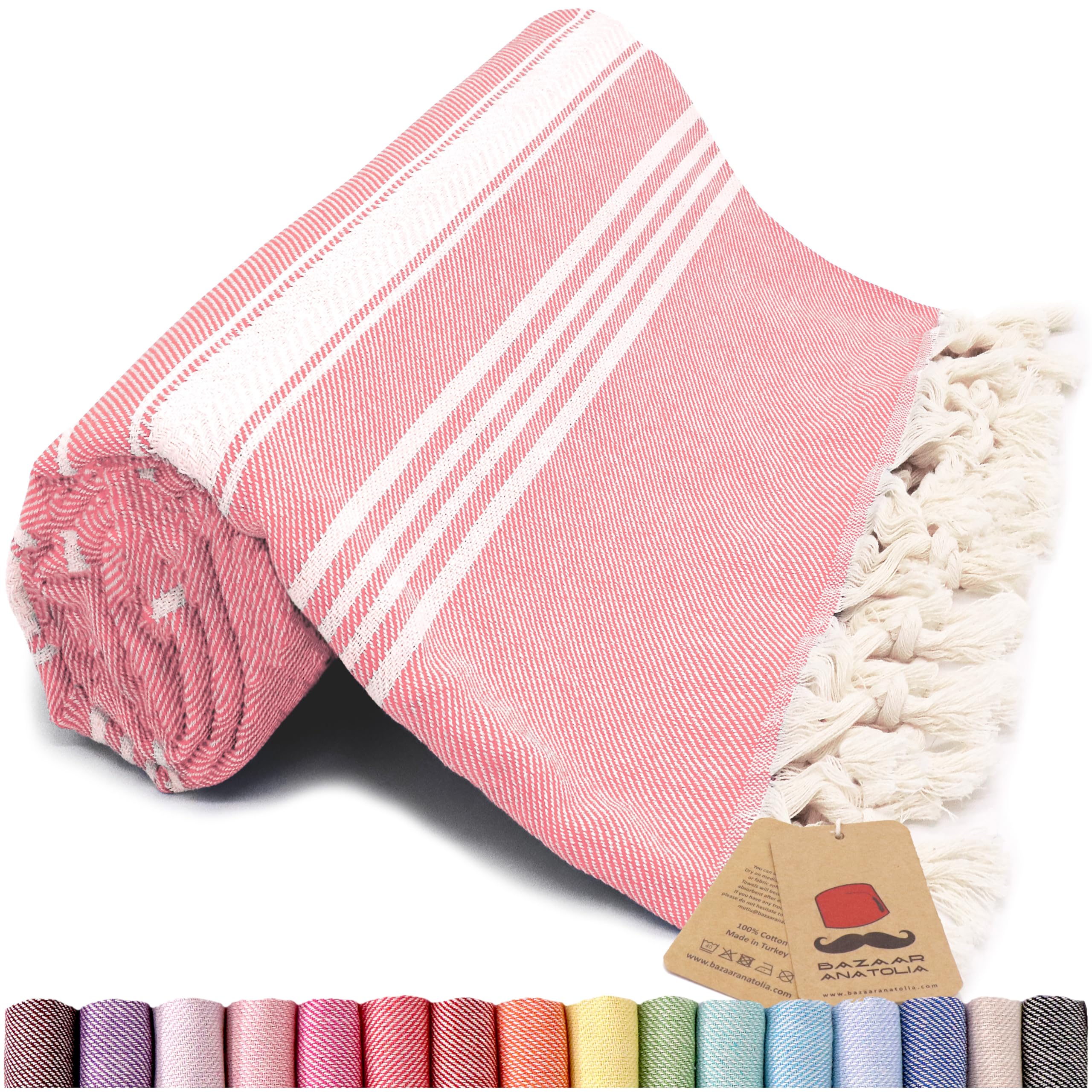 Bazaar Anatolia Turkish Bath Towel – 100% Cotton, Quick Dry Boho Farmhouse Decor, Autumn Throw Blanket for Bathroom – Oversized 71x39 Inches – Arpa Beige