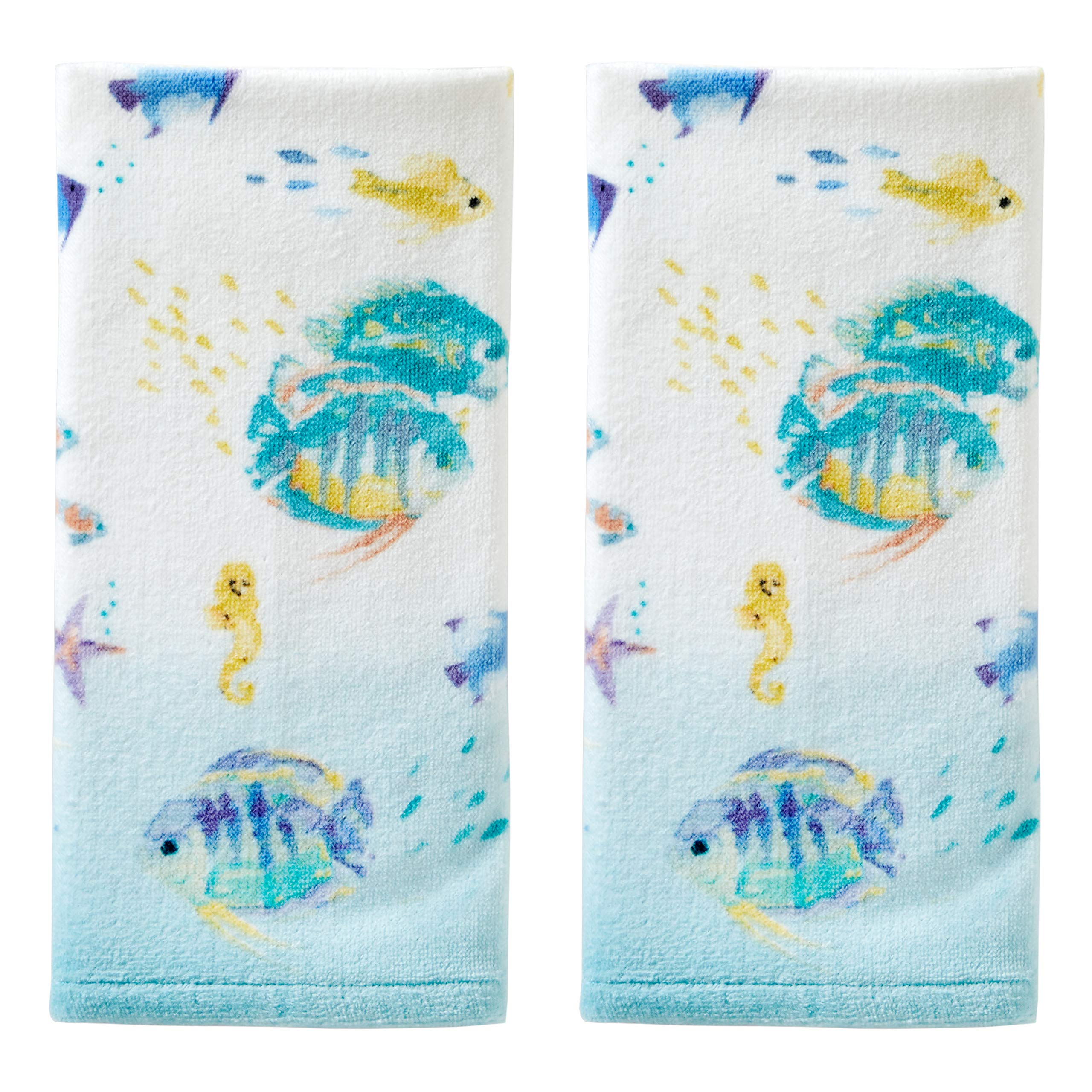 SKL Home Ocean Coral Sculpted 100% Cotton Premium 2-Piece Hand Towel Set, 450 GSM, Reversible Jacquard, Soft & Absorbent, Tropical/Coastal/Beach/Resort for Bath/Kitchen/Bar & Gift, Coral