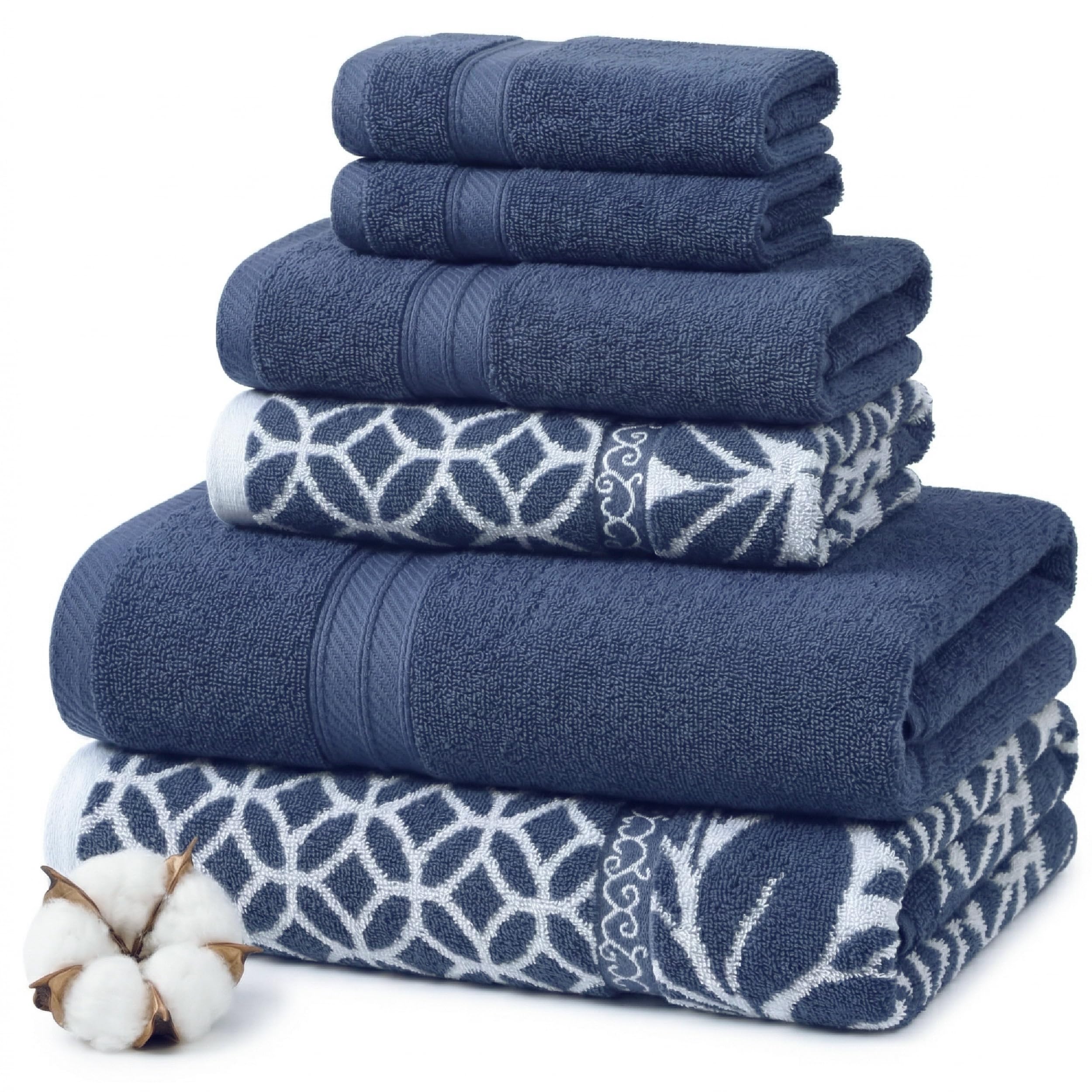 Modern Threads Floral Trail 6-Piece 100% Cotton Towel Set – Reversible Yarn Dyed Jacquard – Includes 2 Bath Towels, 2 Hand Towels, 2 Washcloths – Absorbent, Quick Dry, Soft & Durable – Taupe Brown