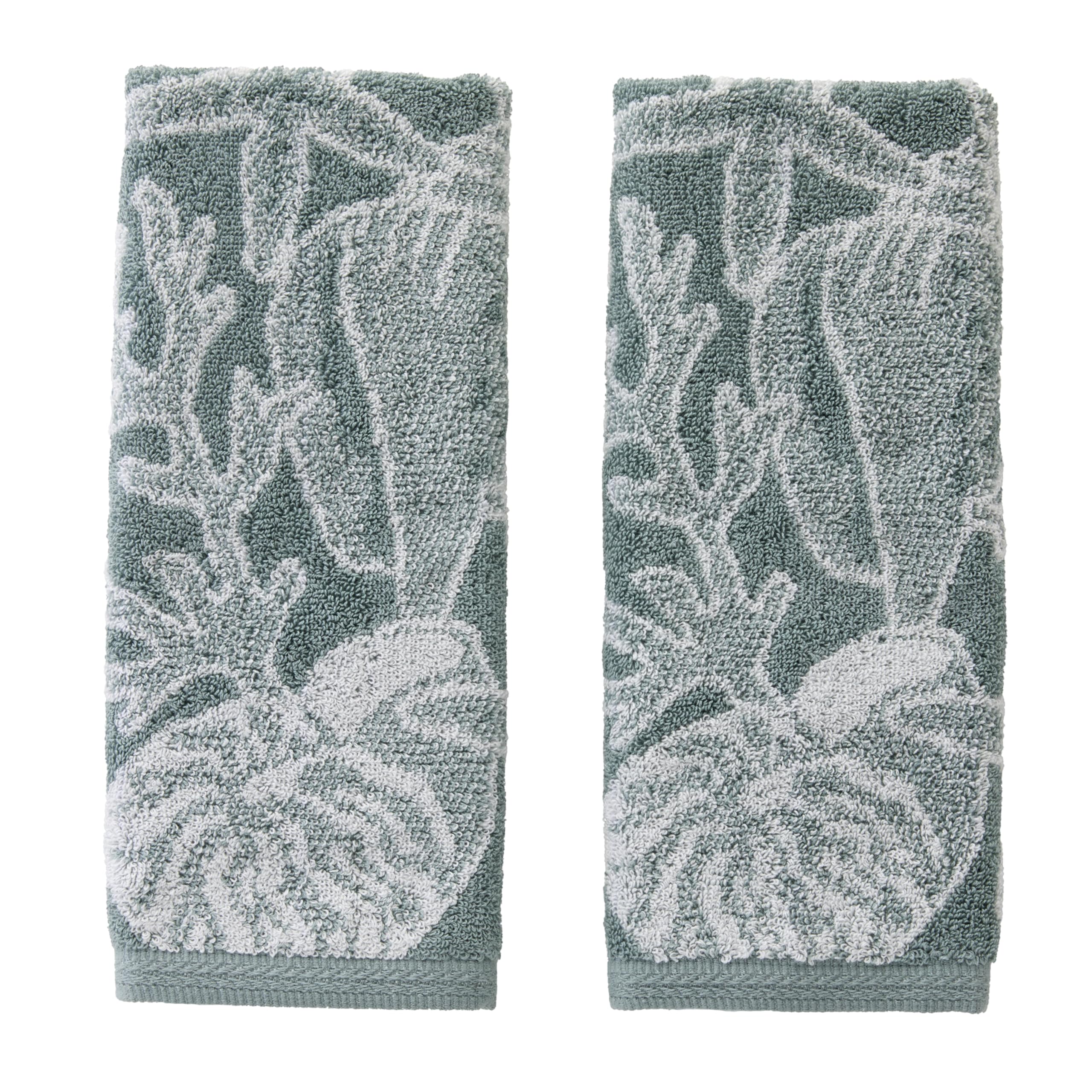SKL Home Ocean Coral Sculpted 100% Cotton Premium 2-Piece Hand Towel Set, 450 GSM, Reversible Jacquard, Soft & Absorbent, Tropical/Coastal/Beach/Resort for Bath/Kitchen/Bar & Gift, Coral