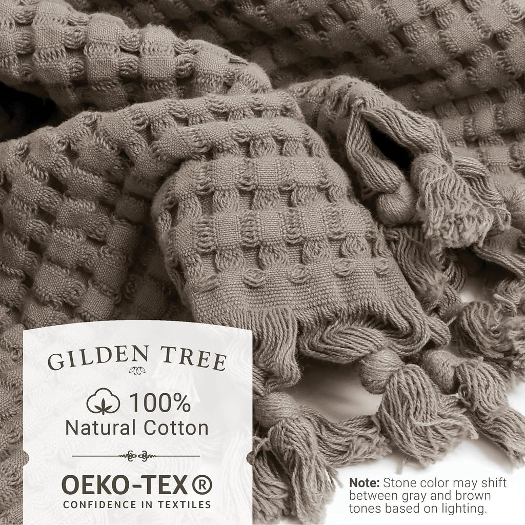 GILDEN TREE Decorative Waffle Hand Towels for Bathroom, 20x35 Large, Quick Drying Fingertip Towel, 2 Pack, Modern Style (Stone)