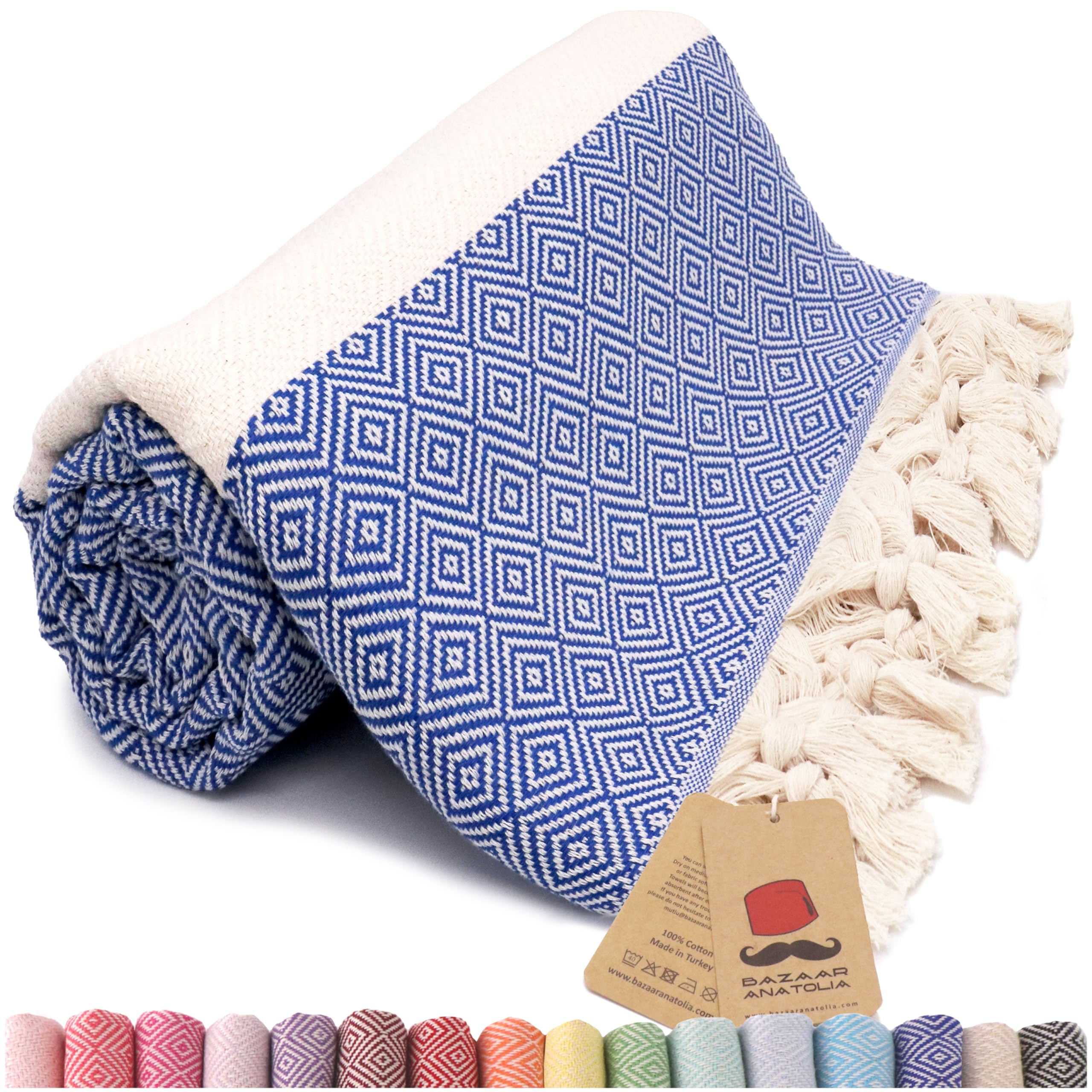 Bazaar Anatolia Turkish Bath Towel – 100% Cotton, Quick Dry Boho Farmhouse Decor, Autumn Throw Blanket for Bathroom – Oversized 71x39 Inches – Arpa Beige