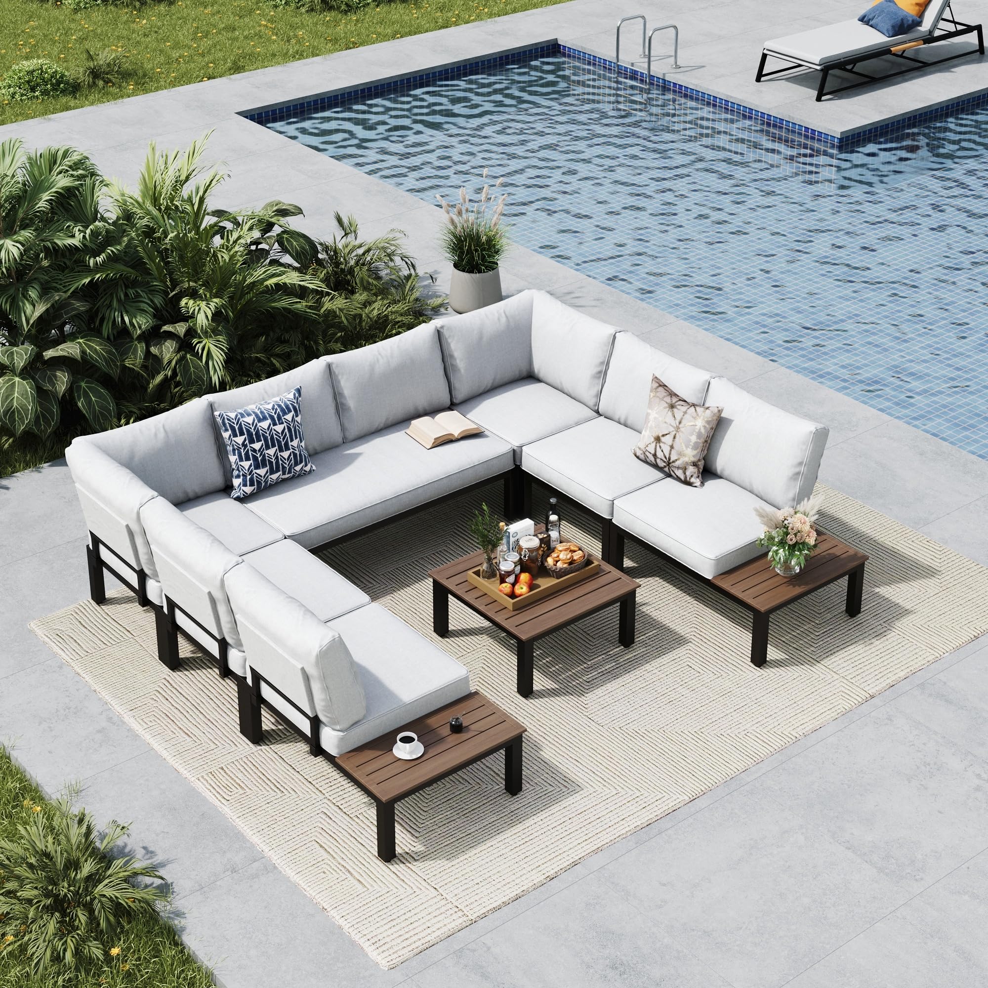 MFSTUDIO 6 Pieces Patio Furniture Set, Metal Outdoor Sectional Sofa Modular Outdoor Couch, Modern Patio Conversation Set with Coffee Table for Backyard, Garden