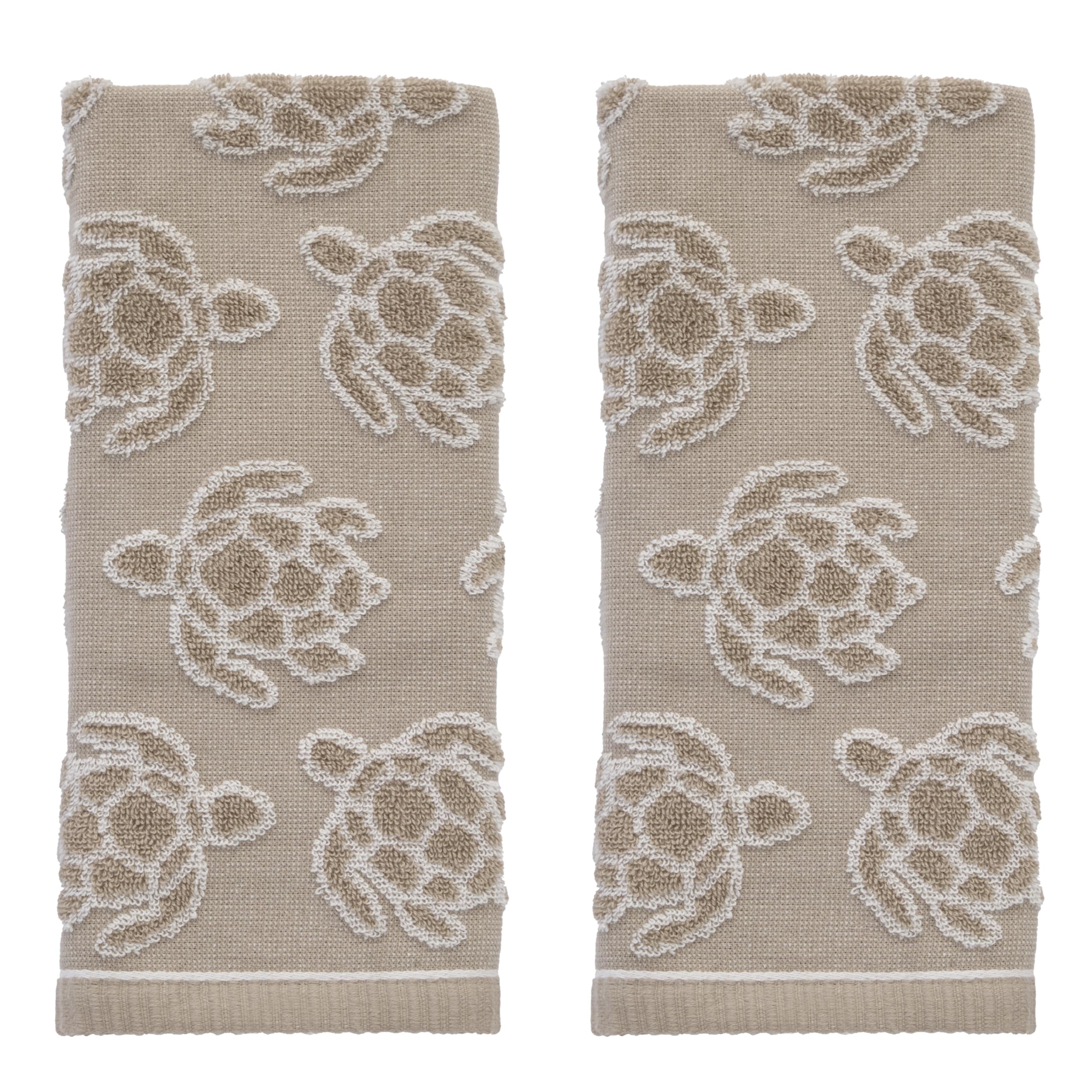 SKL Home Ocean Coral Sculpted 100% Cotton Premium 2-Piece Hand Towel Set, 450 GSM, Reversible Jacquard, Soft & Absorbent, Tropical/Coastal/Beach/Resort for Bath/Kitchen/Bar & Gift, Coral