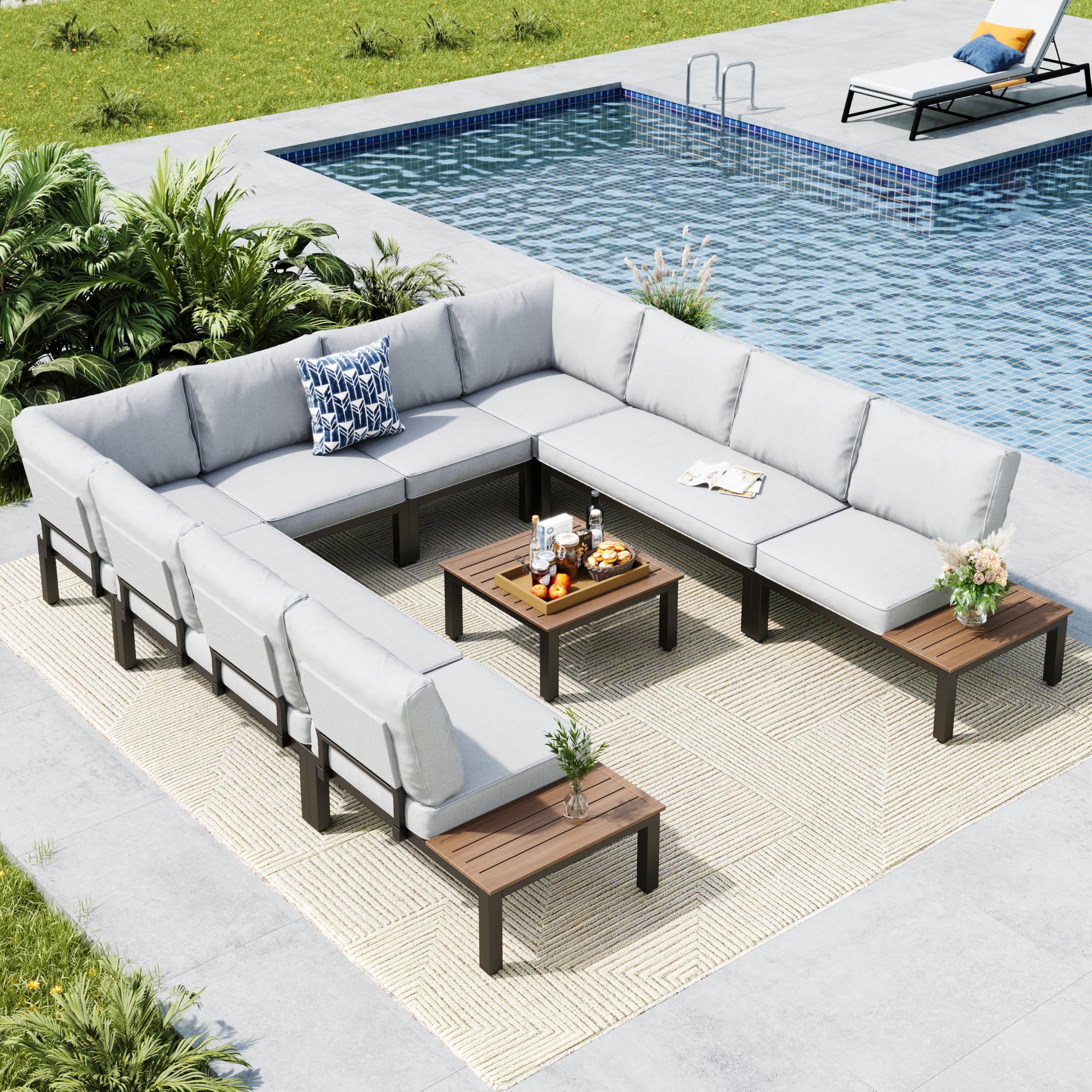MFSTUDIO 6 Pieces Patio Furniture Set, Metal Outdoor Sectional Sofa Modular Outdoor Couch, Modern Patio Conversation Set with Coffee Table for Backyard, Garden