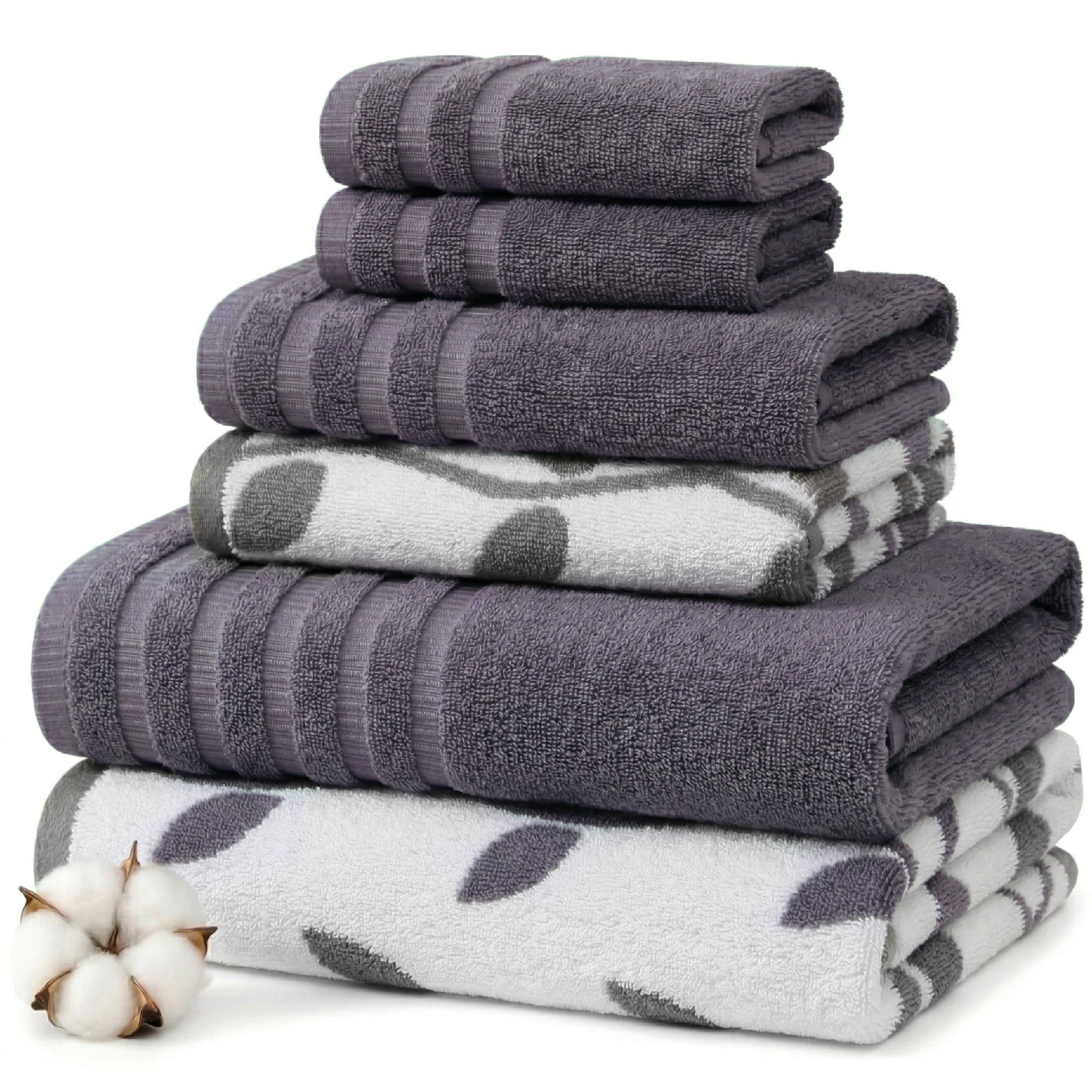 Modern Threads Floral Trail 6-Piece 100% Cotton Towel Set – Reversible Yarn Dyed Jacquard – Includes 2 Bath Towels, 2 Hand Towels, 2 Washcloths – Absorbent, Quick Dry, Soft & Durable – Taupe Brown