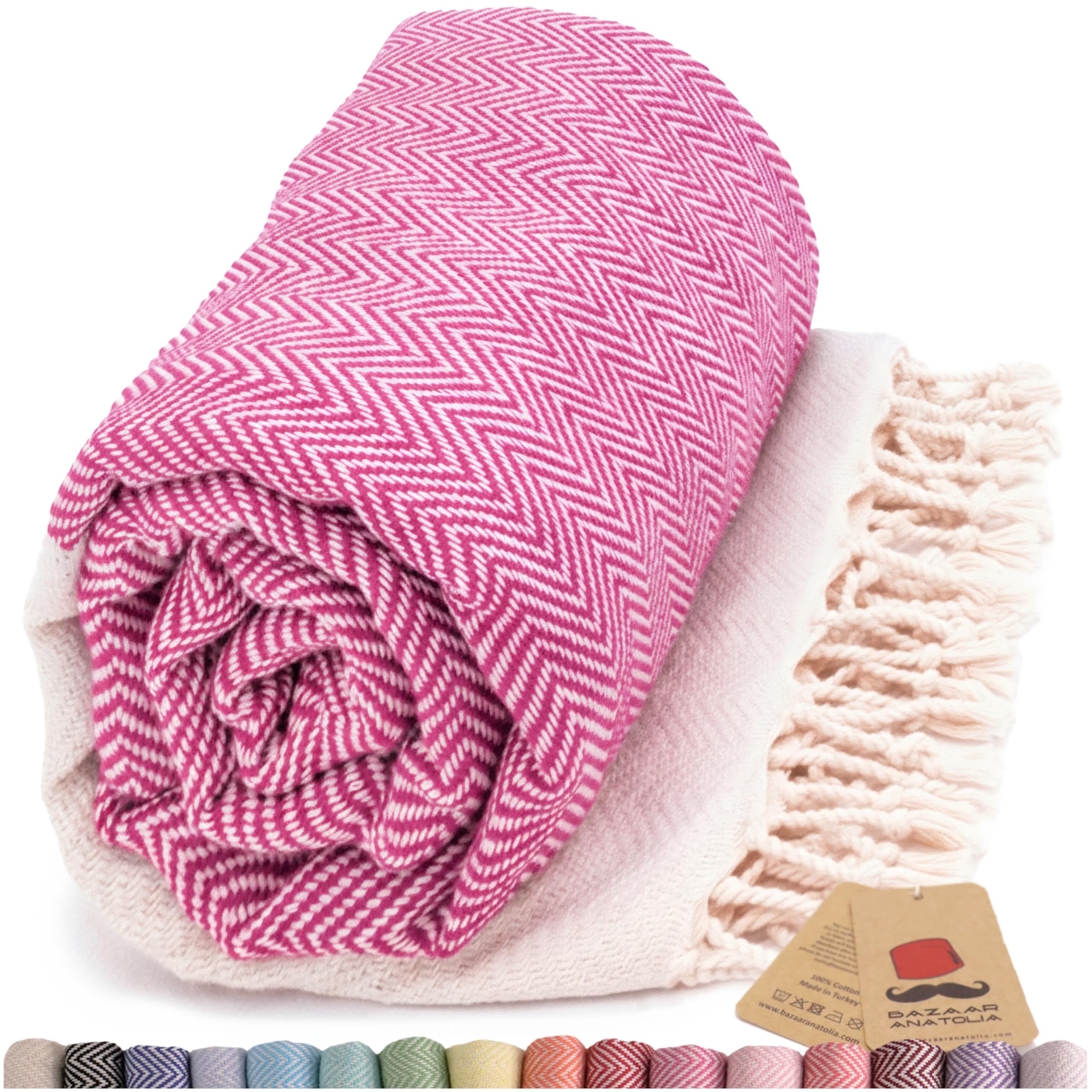 Bazaar Anatolia Turkish Bath Towel – 100% Cotton, Quick Dry Boho Farmhouse Decor, Autumn Throw Blanket for Bathroom – Oversized 71x39 Inches – Arpa Beige