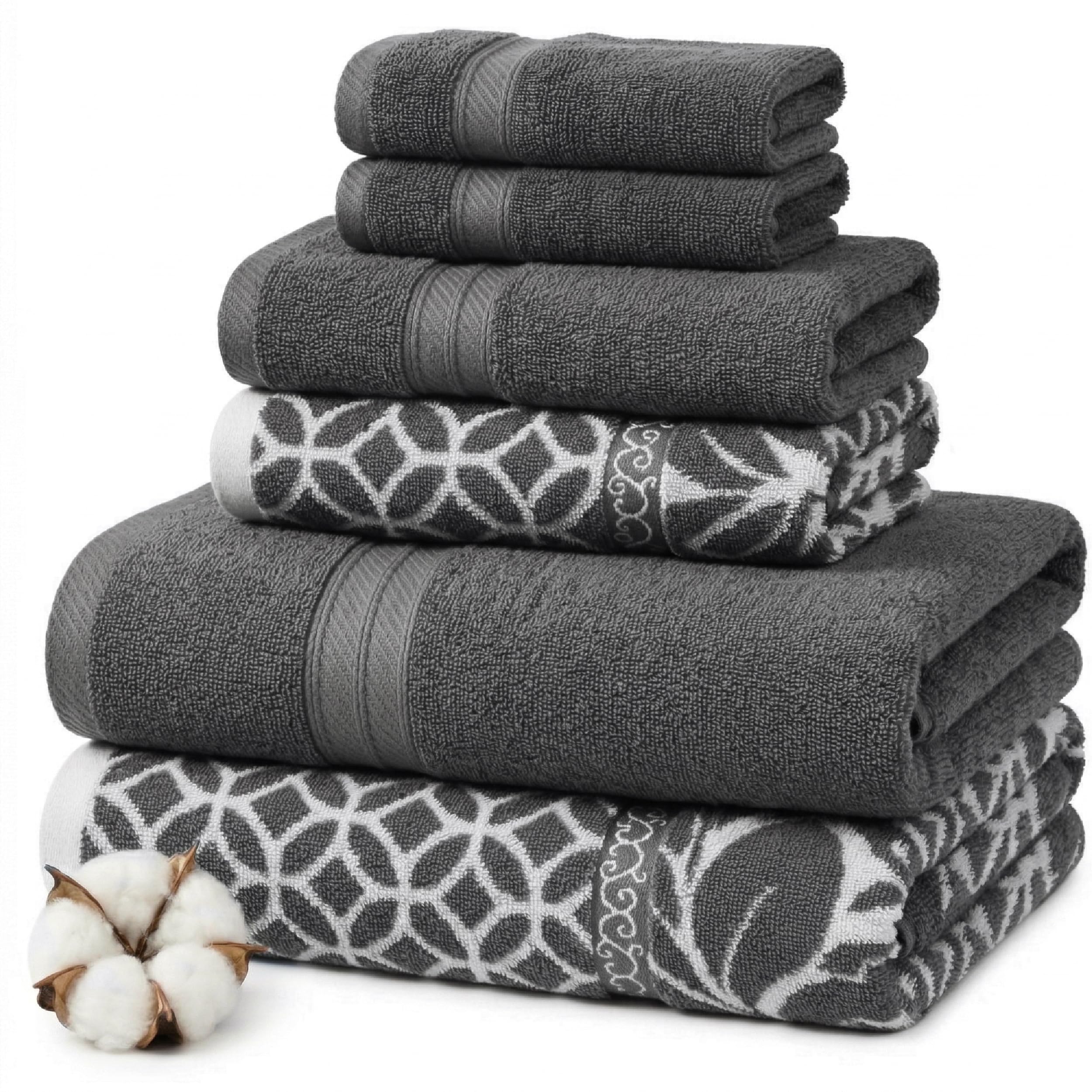 Modern Threads Floral Trail 6-Piece 100% Cotton Towel Set – Reversible Yarn Dyed Jacquard – Includes 2 Bath Towels, 2 Hand Towels, 2 Washcloths – Absorbent, Quick Dry, Soft & Durable – Taupe Brown