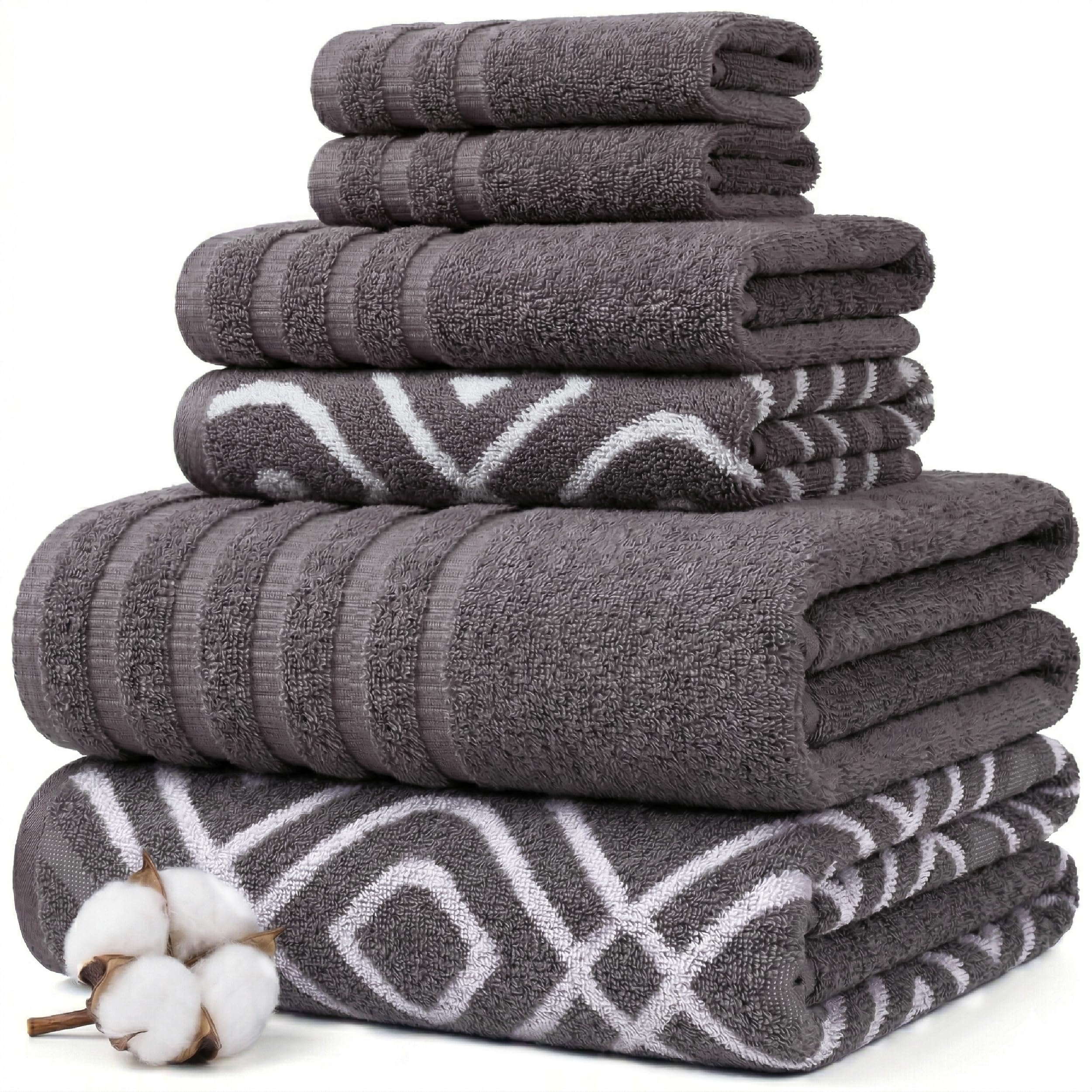 Modern Threads Floral Trail 6-Piece 100% Cotton Towel Set – Reversible Yarn Dyed Jacquard – Includes 2 Bath Towels, 2 Hand Towels, 2 Washcloths – Absorbent, Quick Dry, Soft & Durable – Taupe Brown