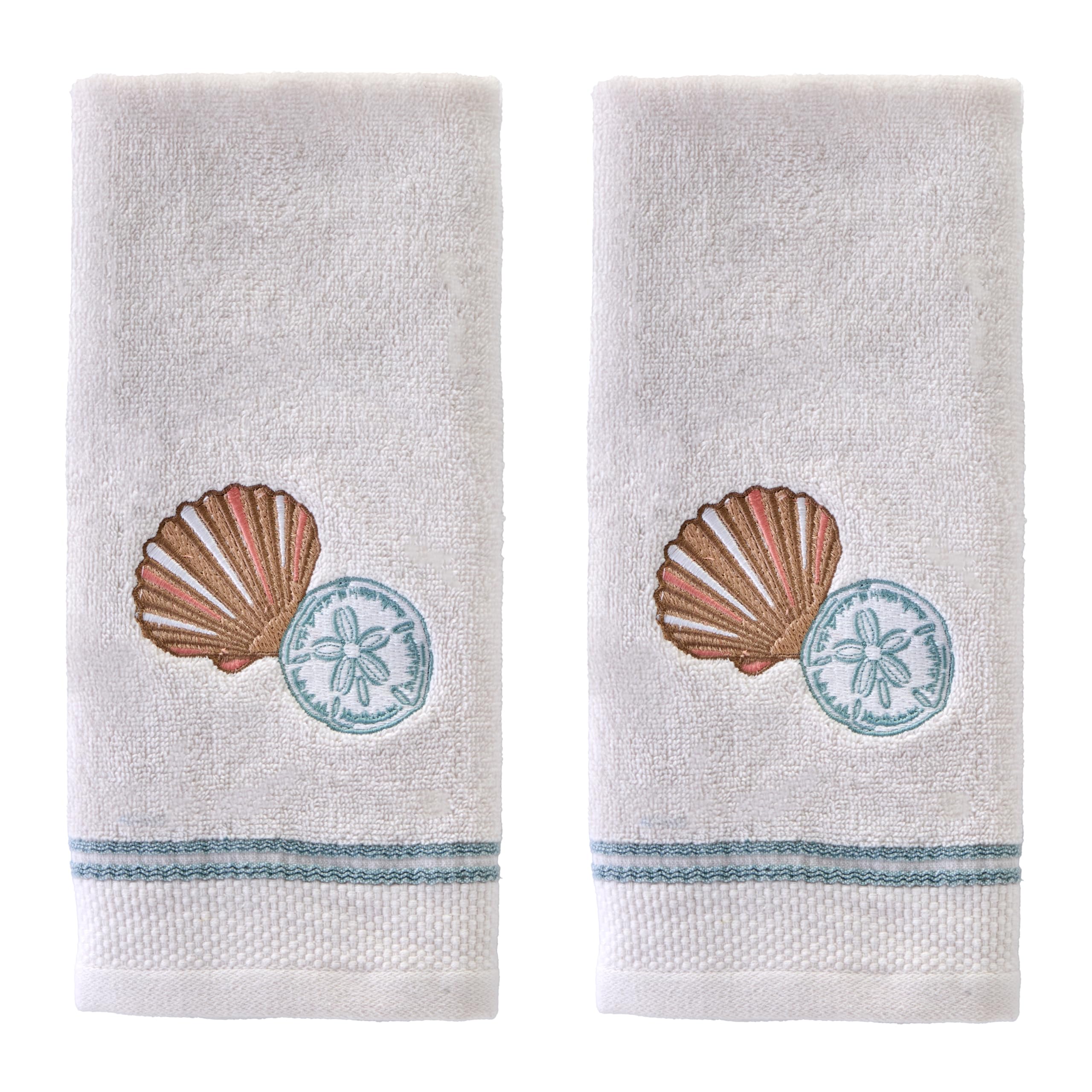 SKL Home Ocean Coral Sculpted 100% Cotton Premium 2-Piece Hand Towel Set, 450 GSM, Reversible Jacquard, Soft & Absorbent, Tropical/Coastal/Beach/Resort for Bath/Kitchen/Bar & Gift, Coral