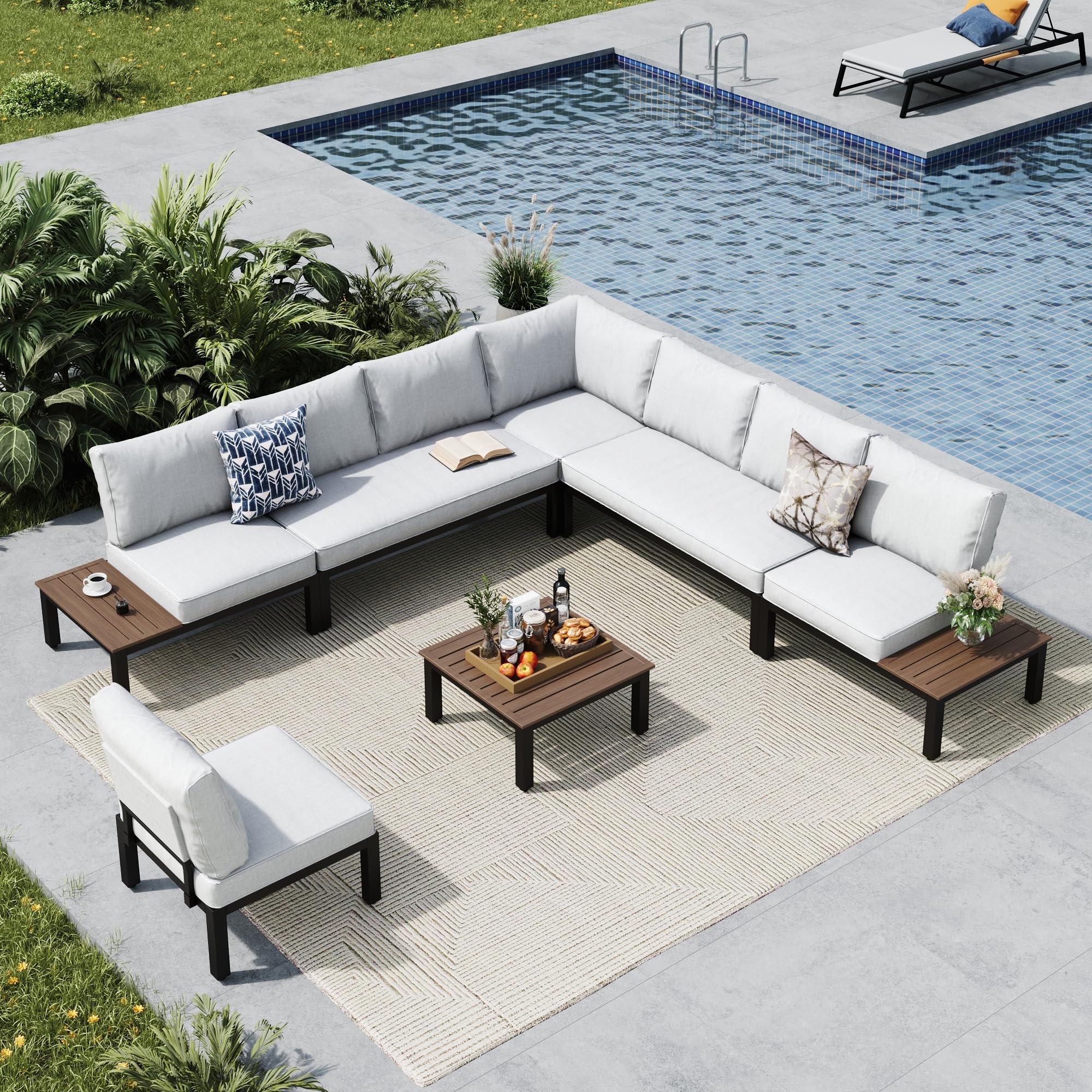 MFSTUDIO 6 Pieces Patio Furniture Set, Metal Outdoor Sectional Sofa Modular Outdoor Couch, Modern Patio Conversation Set with Coffee Table for Backyard, Garden