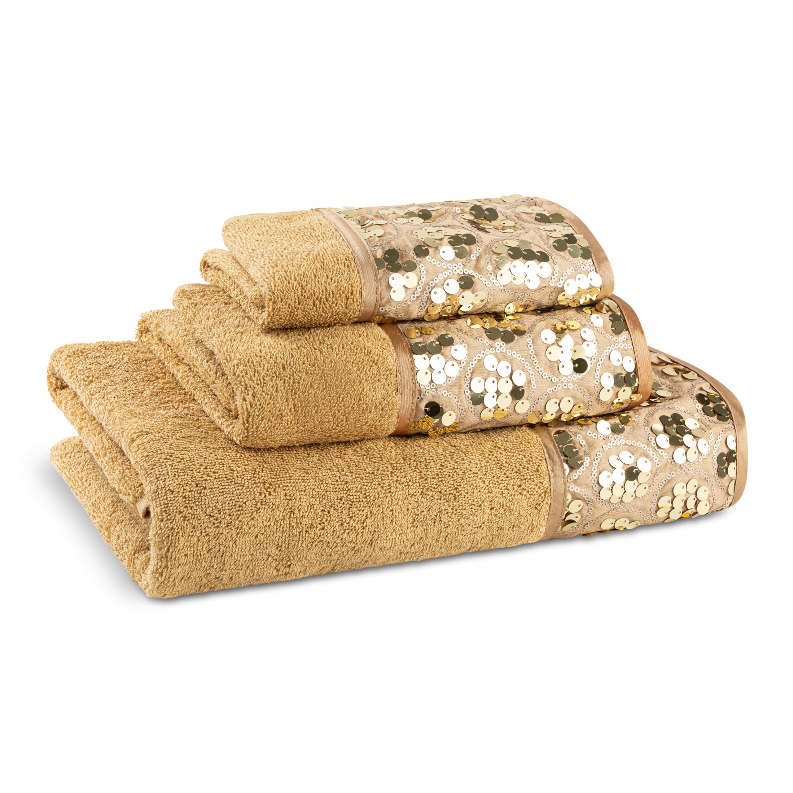 Zahari Home Rose Vine Bathroom Towel Set - 3 Piece Towel Set in Beige - Modern Decor, Unique Design